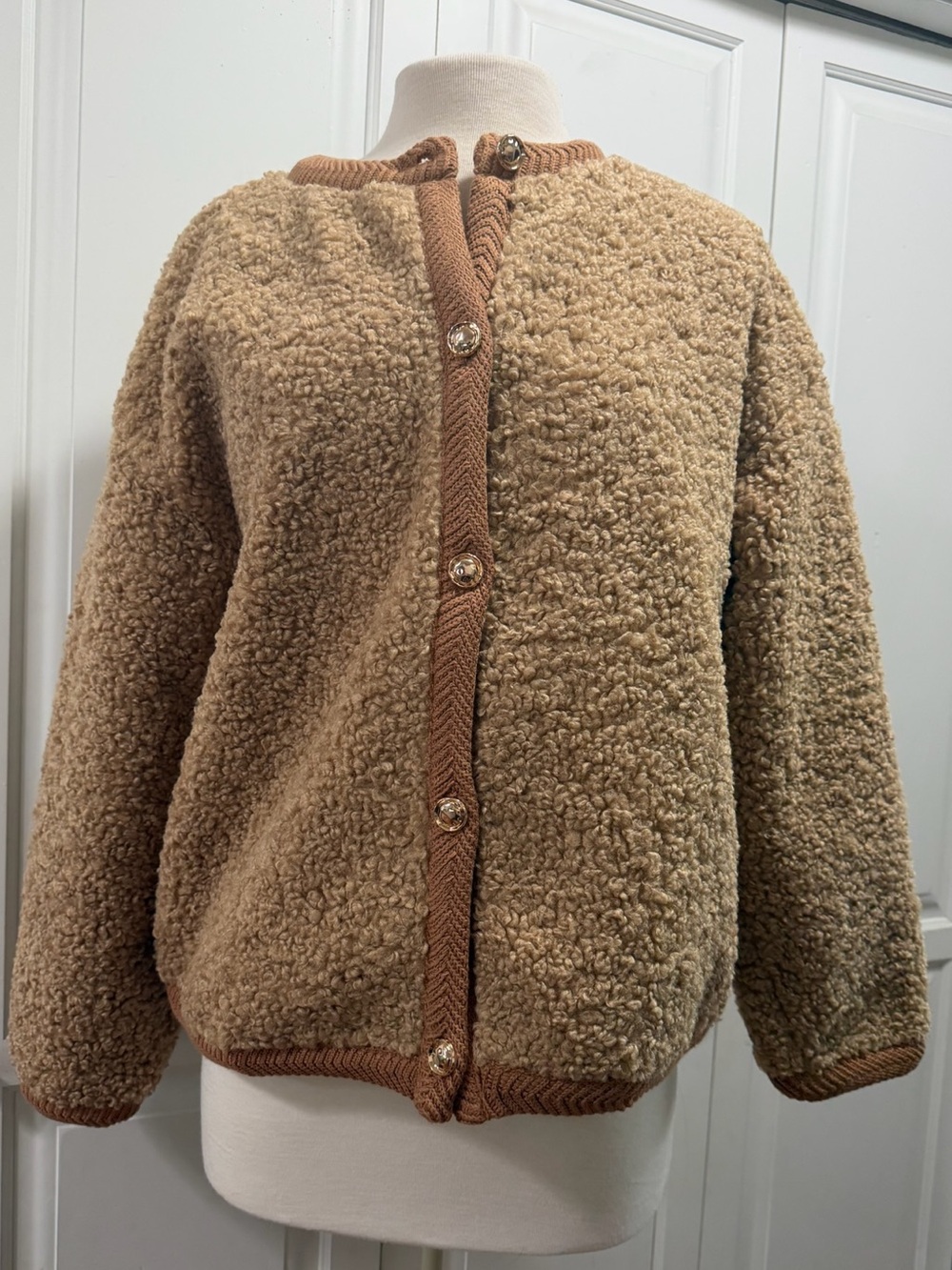 Cozy Teddy Sherpa Button-Front Jacket in Camel